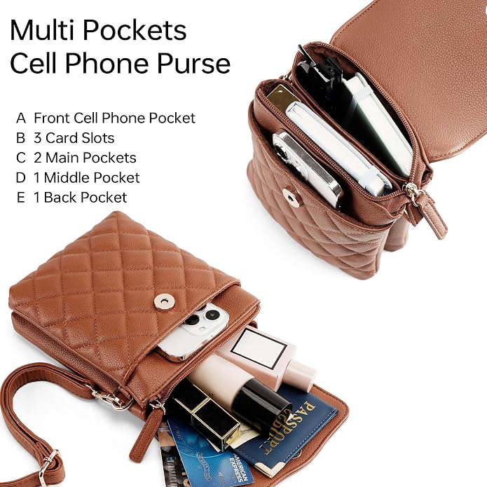 RFID Small Crossbody Purses for Women Quilted Cell Phone Purse with RFID Blocking Credit Card Slots