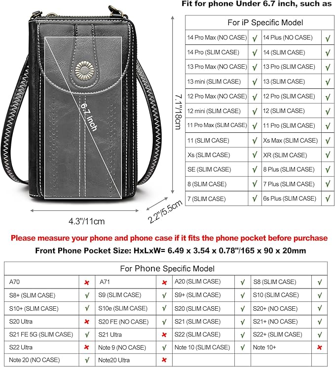 S-ZONE Women RFID Blocking Crossbody Cell Phone Purse Small Faux Leather Wallet Purse