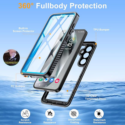 GOLDJU for Samsung Galaxy S25 Case Waterproof,IP68 Waterproof Dustproof Case with Built-in Screen Protector, Full Body Protective Phone Cover for Galaxy S25 6.2 Inch, Blue/Clear
