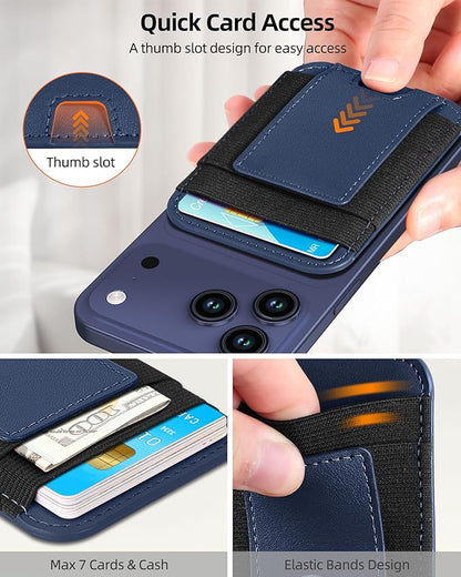 Upgraded for Magsafe Wallet, Strongest Magnetic Wallet, for iPhone Walle t Magsafe with 2 Card Slots, Magnetic Card Holder for iPhone 17/16/15/14/13/12 Series, Vegan Leather, Fit 7 Cards, Navy Blue