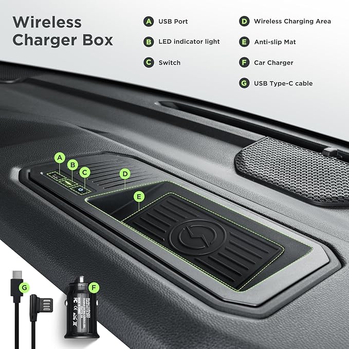 CreekT® Wireless Charger for Toyota Tundra 2022-2025 2026, OEM Custom Fit with USB Port Wireless Phone Charging Pad for Tundra TRD Pro 1794 Edition Platinum SR SR5 Limited Interior Car Accessories