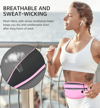 HiRui Slim Fanny Pack for Men Women, Adjustable Exercise Waist Pack Reflective Running Belt for Sports Workout Cycling Hiking, Casual Hands-Free Wallets Phone Bag Fits All Phones (Pink)