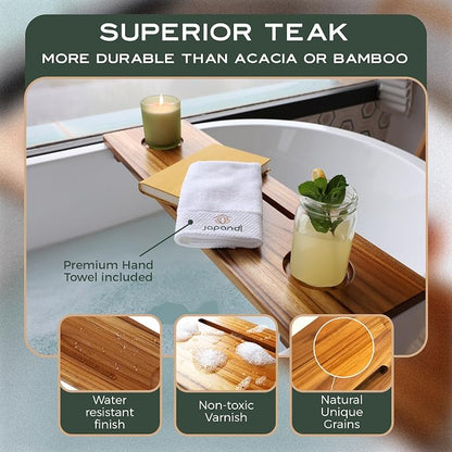 Teak Bathtub Tray for Tub 29” | Bath Tub Tray Wood for Small Tubs, Bath Tray for Tub, Bathtub Trays for Tub, Bath Table Tray for Home Spa | Fjord by JapandiSpirit