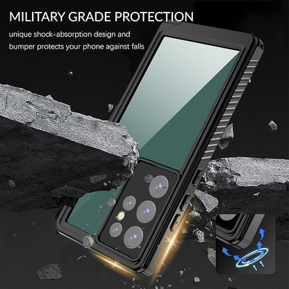 for Samsung Galaxy S23 Ultra Case, IP68 Waterproof Dustproof Case, [Built-in Screen Protector] Full Body Heavy Duty Rugged Phone Cover for Galaxy S23 Ultra 6.8 Inch Black