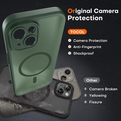 TOCOL for Phone 14 Case, Compatible with Magsafe Charger, Full Camera Protection, Drop Protection, Translucent Matte Phone Case for iPhone 14 6.1 inch (Alpine Green)