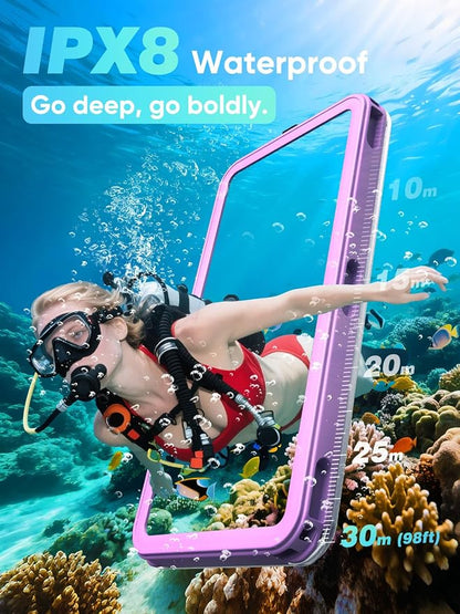 APRUT Waterproof Phone Pouch Case 7.5", 2025 Upgraded IPX8 Waterproof Phone Case for Snorkeling, Universal Fit for iPhone 16 Pro Max 15 14 13, Galaxy S25, Beach Vacation Essentials (Purple)