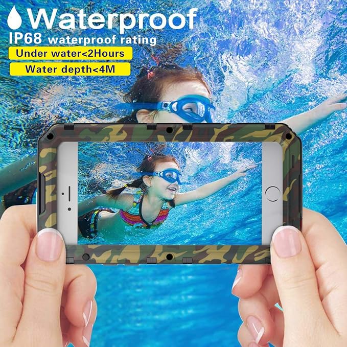 Beasyjoy for iPhone SE 2022/2020, for iPhone 7/8 Case Waterproof, Metal Heavy Duty Case with Screen Protector, Full Body Protective Military Grade Shockproof Dropproof Tough Cover, Camo