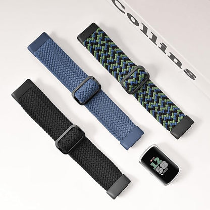 Braided Solo Loop Bands Compatible with Fitbit Charge 6/Charge 5, 3 Pack Adjustable Stretchy Wristbands Soft Woven Nylon Replacement for Fitbit Charge 5/Charge 6 Tracker Smart Watch for Women Men
