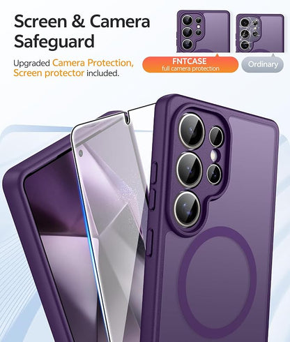 FNTCASE for Samsung Galaxy S24 Ultra Case, Compatible with Magsafe Purple | Screen Protector, Full Camera Protection, Translucent Matte, 14FT Military Grade Drop Proof, Protective Phone Cover