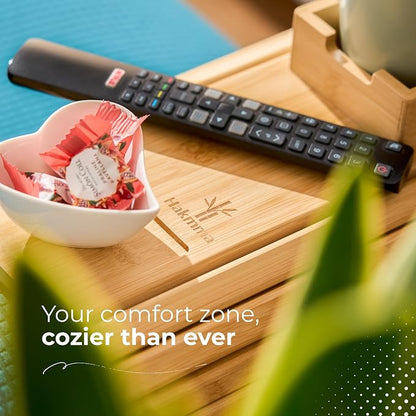 Couch Arm Tray Table with Cup Holder, No More Spills or Clutter, Bamboo Sofa Arm Tray for Drinks Snacks and Phone, Non Slip Foldable Couch Organizer