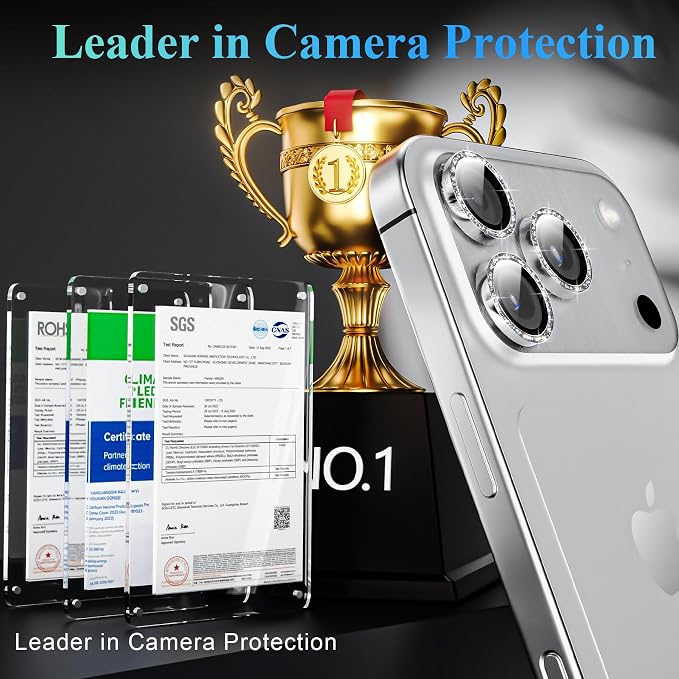 YWXTW Camera Lens Protector for iPhone 17 Pro/iPhone 17 Pro Max, [1 Step Installation Tray] Tempered Glass Screen Protector Metal Individual Camera Cover Accessories Case Friendly (Glitter Silver)