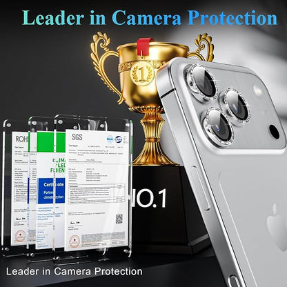 YWXTW Camera Lens Protector for iPhone 17 Pro/iPhone 17 Pro Max, [1 Step Installation Tray] Tempered Glass Screen Protector Metal Individual Camera Cover Accessories Case Friendly (Glitter Silver)