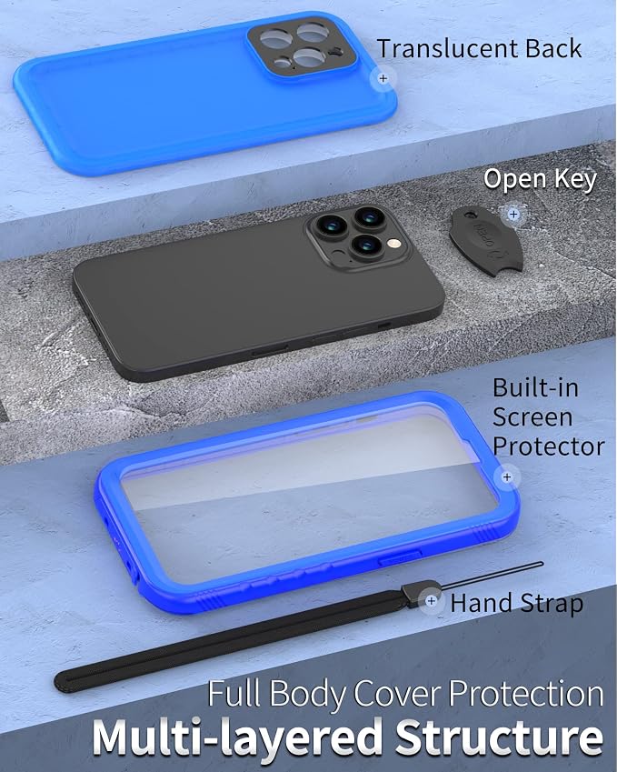 SPORTLINK Compatible with iPhone 13 Pro Waterproof Shockproof Case with Built in Screen Protector - Full Body Heavy Duty Dustproof Rugged 360° Full Sealed Protective Cover 6.1 Inch (Blue)