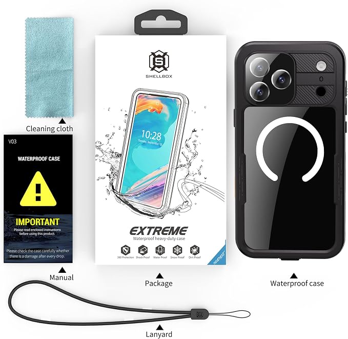 Losin Compatible with iPhone 17 Pro Max Waterproof Case, [Compatible with MagSafe] [Built-in Screen Protector], Full Body Protection Military Grade Shockproof Case, Black