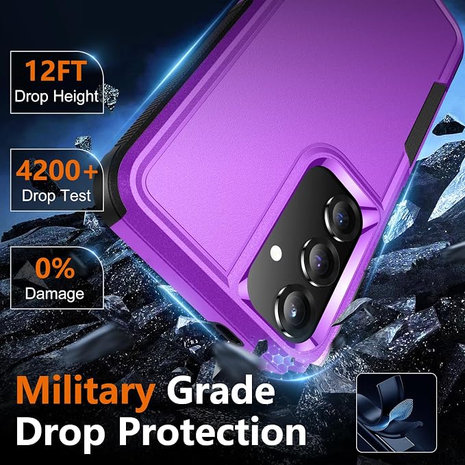 SPIDERCASE Designed for Samsung Galaxy S25 Case, [10 FT Military Grade Drop Protection], 2 Pack [Tempered Glass Screen Protector+Camera Lens Protector] Heavy Duty Shockproof Case,Dark Purple