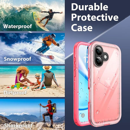 SPORTLINK for iPhone 16 Waterproof Phone Case - Built in Screen & Camera Lens Protector,6.6FT Military Dropproof/Shockproof/Dustproof/IP68 Underwater for iPhone 16 6.1 inch Pink/Frosted Clear