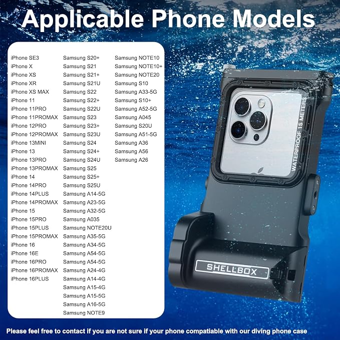 Universal Underwater Diving Phone Case with Bluetooth Controller, IP68 50FT Waterproof for iPhone 17 (Standard Only), iPhone 16/15/14/13/12/11 & Galaxy S24/S23/S22, Black
