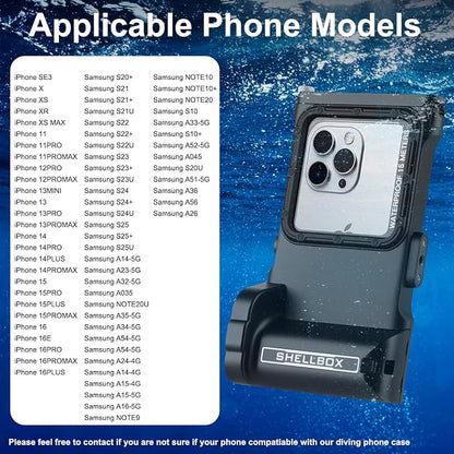 Universal Underwater Diving Phone Case with Bluetooth Controller, IP68 50FT Waterproof for iPhone 17 (Standard Only), iPhone 16/15/14/13/12/11 & Galaxy S24/S23/S22, Black