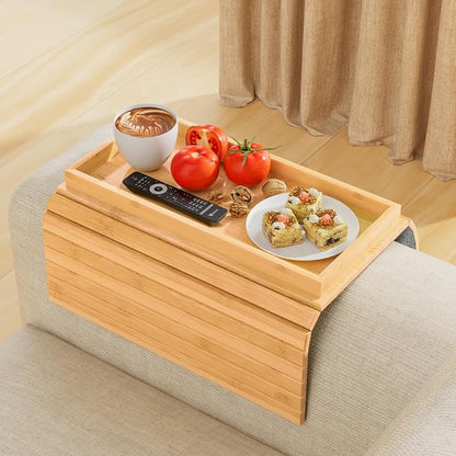 Couch Arm Tray,Sofa Arm Tray Bamboo Sofa Tray Table for Couch,Anti-Slip Arm Table Clip On Tray Sofa Table,Foldable Sofa Armrest Tray Couch Cup Holder for Snacks,Phone,Remote,Cups