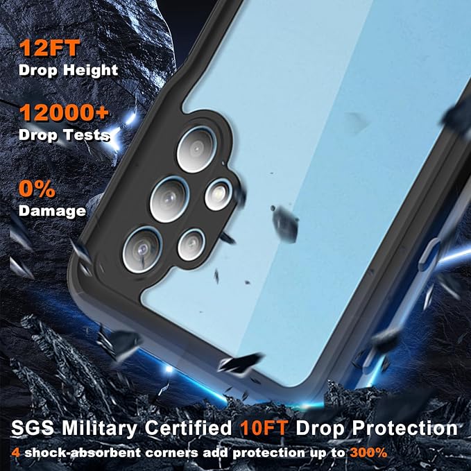 Hualele Galaxy A32 5G Case Waterproof, Built in Lens & Screen Protector Rugged Full Body Heavy Duty Protective Shockproof IP68 Underwater Case for Samsung Galaxy A32 5G Black