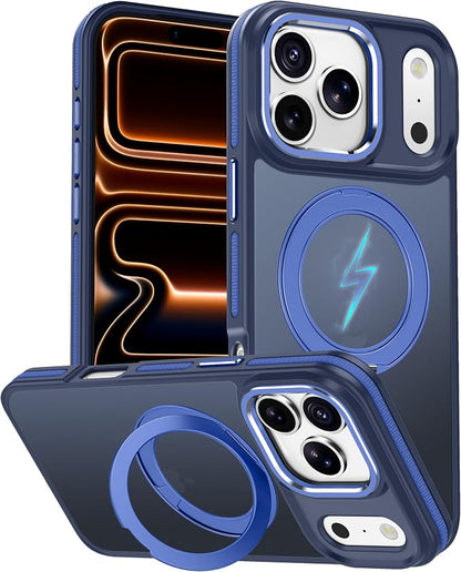 for iPhone 17 Pro Case with 360 Magnetic Ring Stand, Fit MagSafe, Military-Grade Shockproof Protection, Non-Slip Slim Translucent Protective Phone Cover, Blue