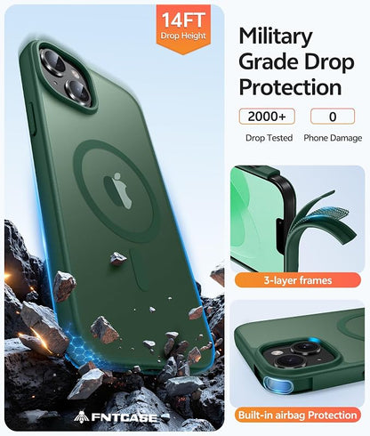 FNTCASE for iPhone 14 Plus Case: for iPhone 15 Plus Magnetic Matte Textured Military Grade Drop Protection Translucent Cell Phone Cover - Slim Shockproof Protective Bumper Phonecase