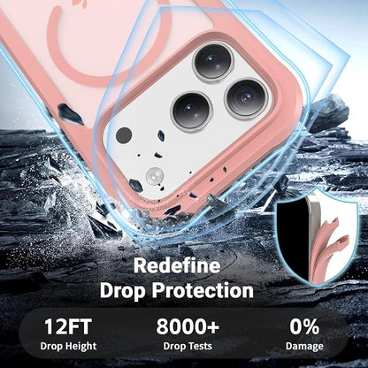 jaroco Magnetic for iPhone 17 Pro Case, [Compatible with MagSafe][Military Grade Drop Protection][Heavy Duty Protection][Non-Slip][Shockproof] 2-Layer Durable Bumper Phone Casee 6.3''-Pink