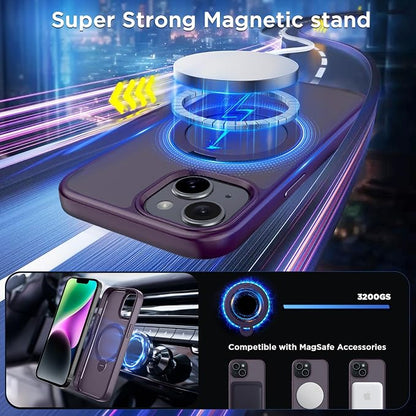 CACOE Magnetic Case for iPhone 13/14 6.1 inch with 360 Rotatable Ring Stand, Compatible with MagSafe Car Phone Mount, Cases Cover Phone Holder for Desk Meeting/Videos Dark Purple