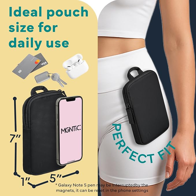 Running Phone Holder – Max Comfort Lightweight Magnetic Pouch for Running & Fitness, Strap-Free Hands-Free Carrier for Waist, Thigh or Chest – Splash Resistant, Breathable – Fits All Phones – Black