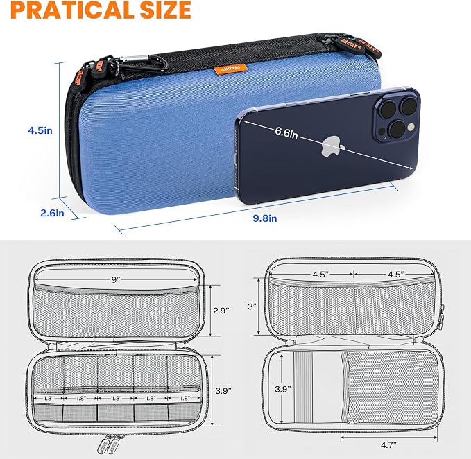 Hard Shell Carrying Case, Electronics Organizer Travel Case | Double-Layer ,Portable Tech Zipper Pouch for Charger, Phone, Power Bank, External Hard Drive & USB Flash Drive