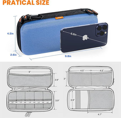 Hard Shell Carrying Case, Electronics Organizer Travel Case | Double-Layer ,Portable Tech Zipper Pouch for Charger, Phone, Power Bank, External Hard Drive & USB Flash Drive