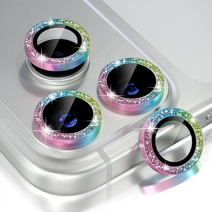 Choiche Compatible for iPhone 17 Pro/iPhone 17 Pro Max Camera Lens Protector Bling, 9H Tempered Glass Camera Cover Screen Protector Metal Ring Decoration Accessories (Glitter-Colorful)
