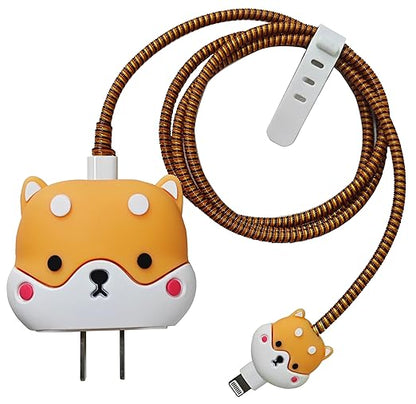 Compatible with iPhone 18W/20W USB-C Charger Protector Cover, 3D Cute Cartoon Charger Case for Apple iPhone 20W USB-C Power Adapter and Lightning Cable Protective Wire Saver (Cute Shiba Inu)