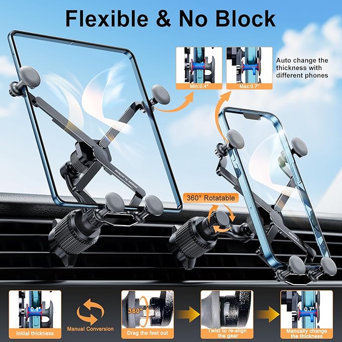 Z Fold 7 6 5 4 3 2 Car Mount Accessories, [2 Forms & Thick Case Friendly] Gravity Cell Phone Holder Mount for Samasung Galaxy Fold 7 6 5 4 3 2 Google Pixel 9 Pro Fold S25 Ultra iPhone 17 16 15