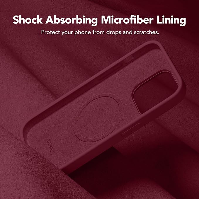 GONEZ for iPhone 14 Pro Max Case Silicone, Compatible with MagSafe, with Screen Protector + Camera Lens Protector, Liquid Silicone Shockproof Protective Phone 14 ProMax Case 6.7", Maroon