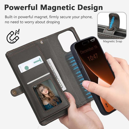Wallet Case for iPhone 15 Pro with Card Holder/Crossbody Wallet/Strap| RFID Blocking | Magnetic | Kickstand | Detachable | PU Leather Phone Case for iPhone 15 Pro,6.1 in,Black
