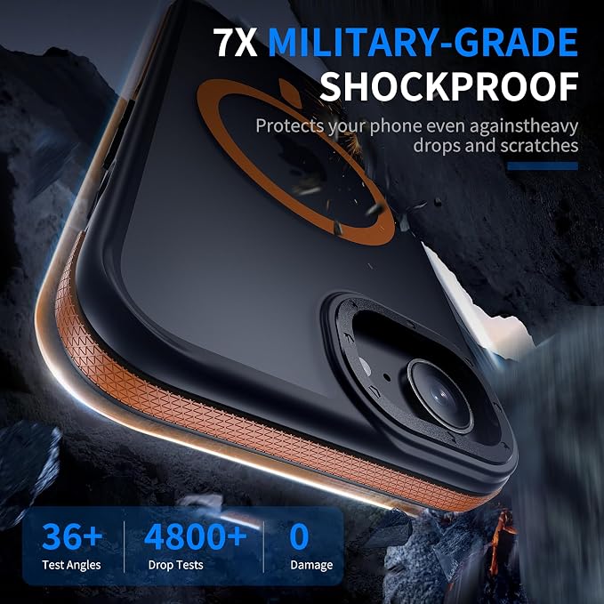 Strong Magnetic for iPhone 16E/17E Case [5X Military-Grade Protection] Compatible with fit MagSafe Shockproof Translucent Slim Thin Case for iPhone 16E-6.1", Orange Bumper