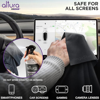 Screen Cleaner Spray & Wipe Kit (Streak & Scratch Free) Computer Screen Cleaner + 2 Microfiber Cleaning Cloths Cleaning Kit LCD LED OLED Touchscreen Flat Smart TV Monitor Laptop Electronics Car 16oz