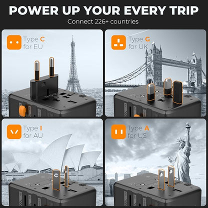 TESSAN Universal Travel Adapter, 35W International Plug Adaptor | 3 USB C and 2 USB A Charging Ports, Worldwide Power Outlet, US to European EU UK AUS Ireland, Type C/G/A/I