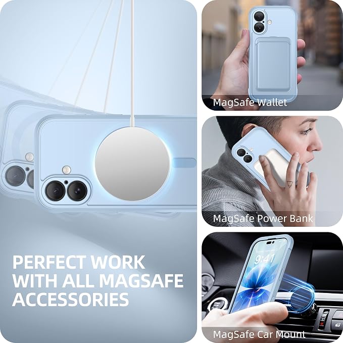 BERFY for iPhone 17 Case, Compatible with MagSafe, Built-in Glass Screen Protector, Camera Protection, Shockproof Full Body Phone case 6.3", Clear Blue