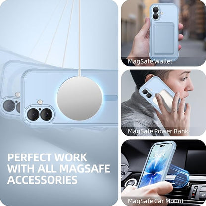 BERFY for iPhone 17 Case, Compatible with MagSafe, Built-in Glass Screen Protector, Camera Protection, Shockproof Full Body Phone case 6.3", Clear Blue