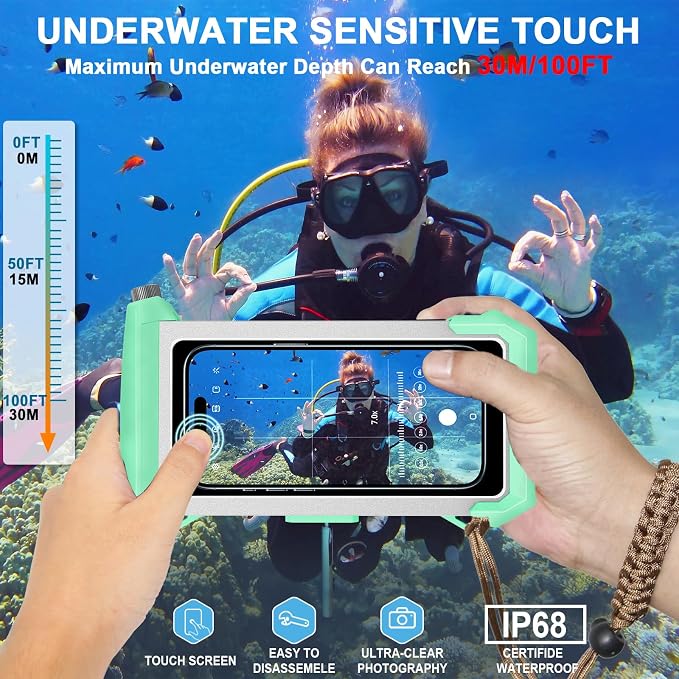 2026 Diving Snorkeling Phone Case for iPhone 17/16/15/14/13/12/11 Pro Max/XS/X Samsung Galaxy S26/S25/S24 Professional Scuba Dive Waterproof Underwater Photo Video Cover (5TH Gen, Teal-)