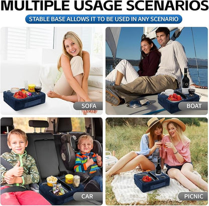G GOOD GAIN Couch Cup Holder Pillow-Sofa Cup Holder Cozy Buddy | Bed Drink Caddy Holds Tablet, Remote, Snacks | Waterproof Anti-Spill Sofa Beverage Tray for Car, Park, Beach, Picnic, Boat, RV(Navy)