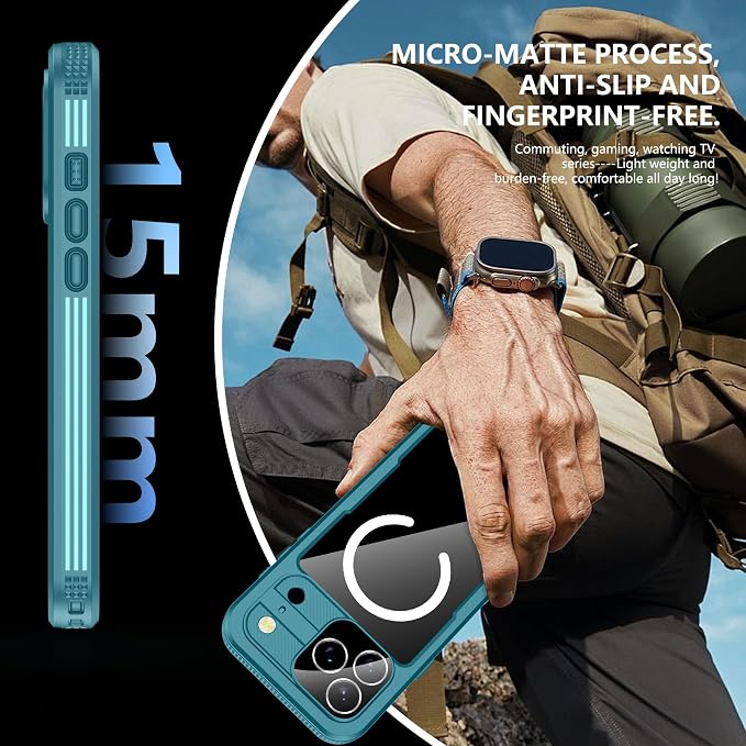 GOLDJU 2025 New Magnetic for iPhone 17 Pro Max Case-Waterproof, Built-in Screen & Camera Protector-IP68 Underwater Full Body 16FT Military Dropproof Shockproof Case for 17 Pro Max 6.9'' Blue