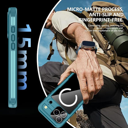 GOLDJU 2025 New Magnetic for iPhone 17 Pro Max Case-Waterproof, Built-in Screen & Camera Protector-IP68 Underwater Full Body 16FT Military Dropproof Shockproof Case for 17 Pro Max 6.9'' Blue