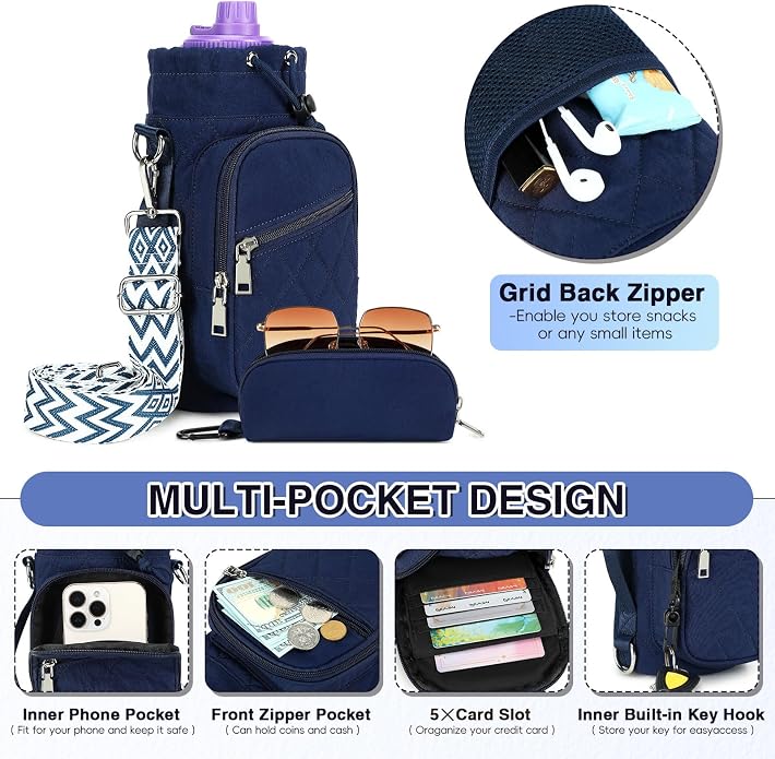 AGLOD Water Bottle Carrier Bag with Strap, Water Bottle Holder Crossbody Bags for Women Men for Walking, Hiking,Cycling