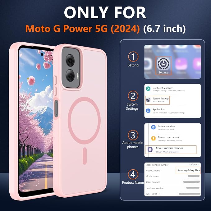 for Motorola Moto g Power 2024 Case [Compatible with Magsafe] Translucent Matte Magnetic Phone Case,Slim Thin Duty Shockproof Protection Cover with 2pc HD Screen Protector for Moto g Power 2024-Pink