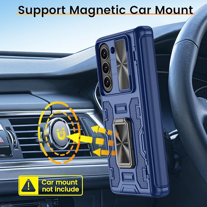 VEGO for Samsung Fold 5 Case with Hinge Protection&Slide Camera Cover,Blue | Built-in 360° Magnetic Ring Stand, Screen Protector, Shockproof Protective for Samsung Fold 5 5G 2023