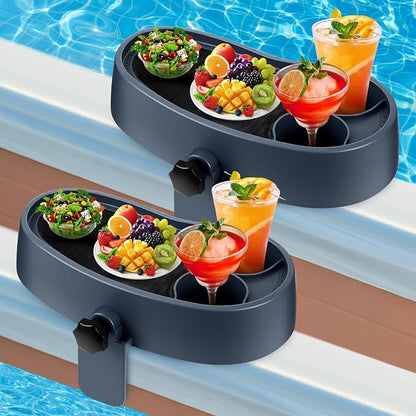 Geelin 2 Pcs Hot Tub Table Tray, Adjustable Aboveground Bathtub Tray with 2 Cup Holder, Between 2'' to 7.5'' Nonslip Hot Tub Accessories Shelf Drinks Snacks Phone Holder for Spa Bathtub (Navy Blue)