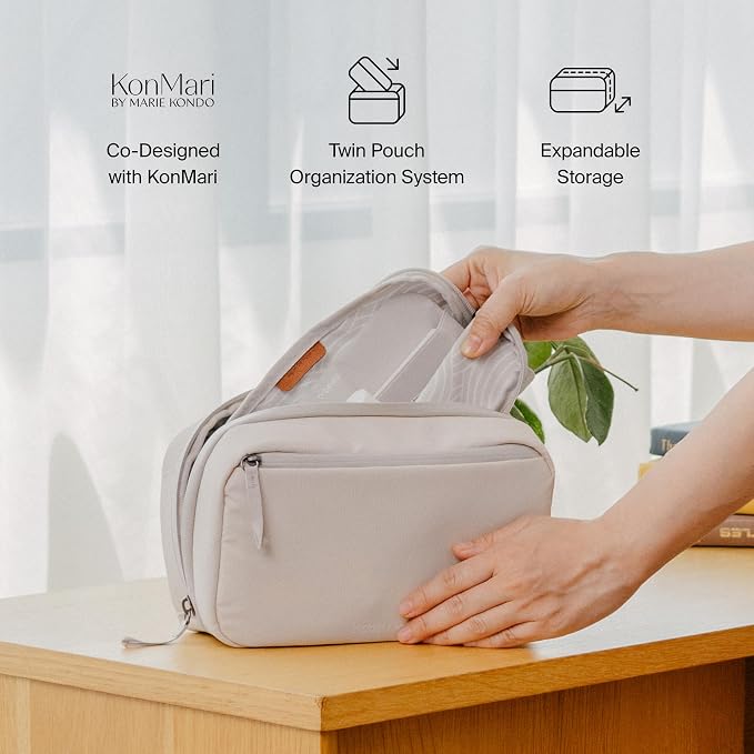 Orbitkey KonMari 2-in-1 Tech Accessory Pouch - Stone | KonMari Collection | Detachable Slim Sleeve | Organized Tech Storage | Travel Ready